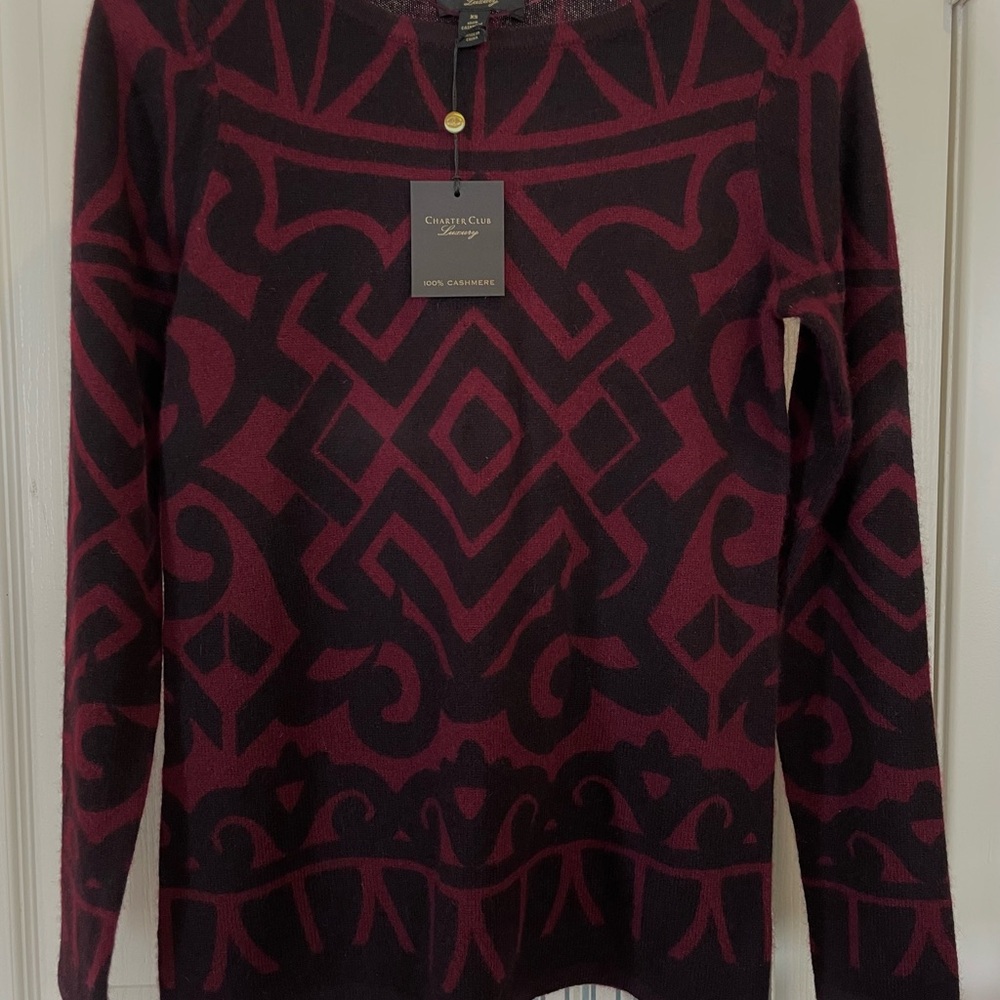 Burgundy and Black Cashmere Sweater XS NWT